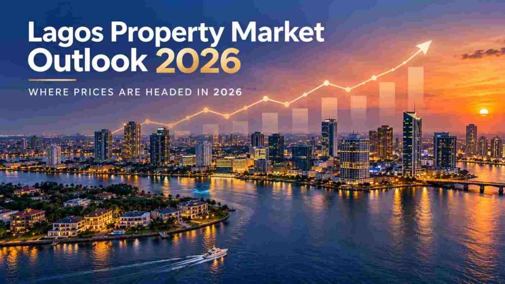 Aerial view of Ikoyi and Victoria Island skyline illustrating the Lagos property market 2026